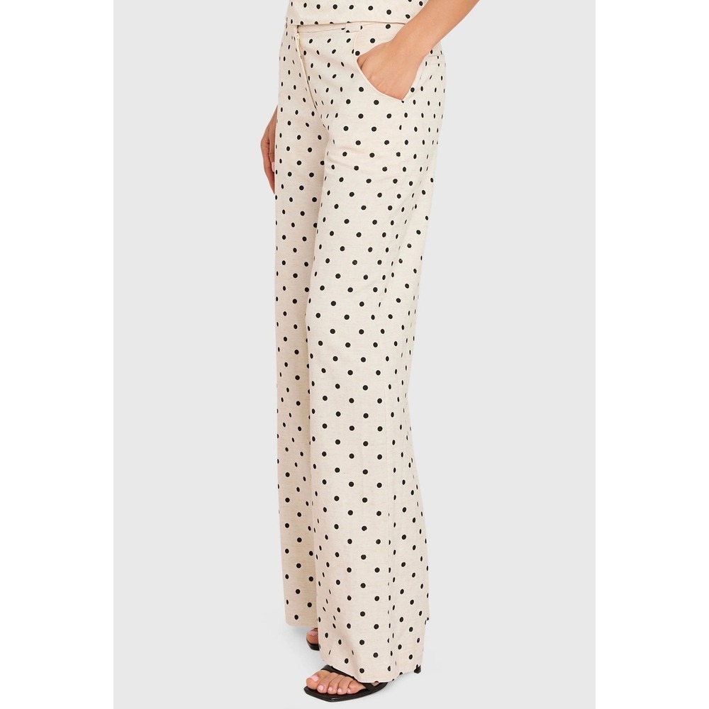 Amanda Uprichard Polka Dot Linen Blend Wide Leg Pants Cream Black Size S - Picture 11 of 11